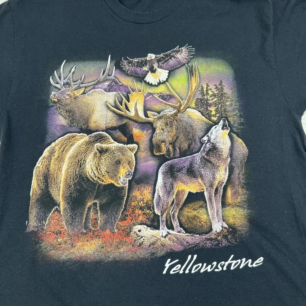 Yellowstone National Park Wildlife Graphic T-Shirt Mens Black Short Sleeve L - Picture 2 of 7